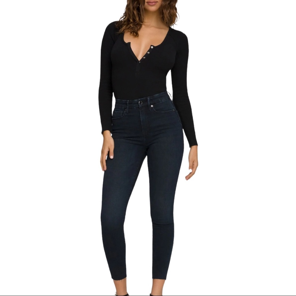 Good American Good Waist Crop Raw Hem Jeans